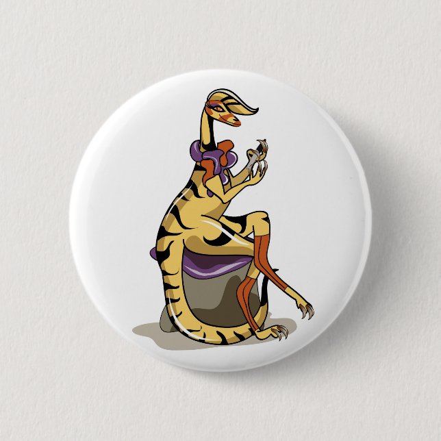 Macaron Rond 5 Cm Illustration D'Un Iguanodon Qui Polit Ses Ongles. (Devant)