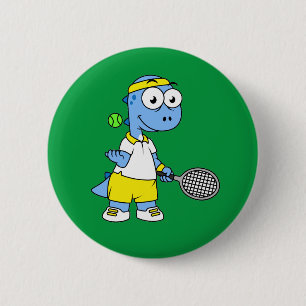 Macaron Rond 5 Cm Illustration D'Un Joueur De Tennis Tyrannosaurus R
