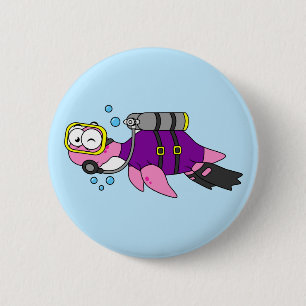 Macaron Rond 5 Cm Illustration D'Un Loch Ness Monster Scuba Diver.