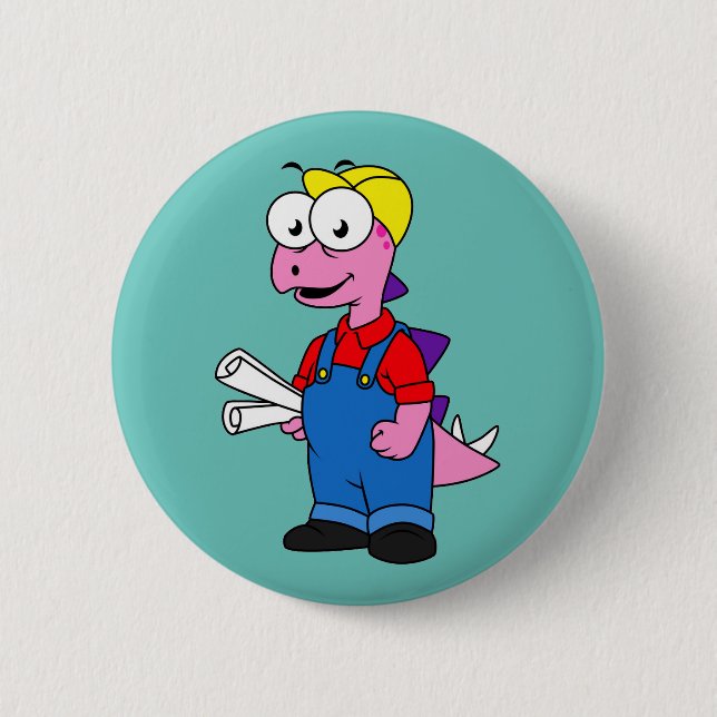 Macaron Rond 5 Cm Illustration D'Un Ouvrier De Construction De Stego (Devant)