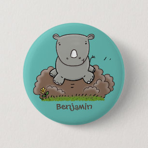 Macaron Rond 5 Cm Illustration d'un petit rhinocéros