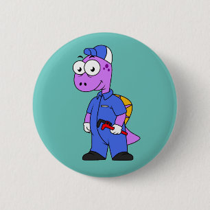 Macaron Rond 5 Cm Illustration D'Un Plomber Spinosaurus.