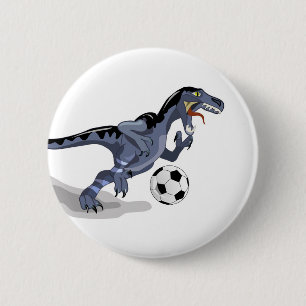 Macaron Rond 5 Cm Illustration D'Un Raptor Dinosaure Jouant Au Footb
