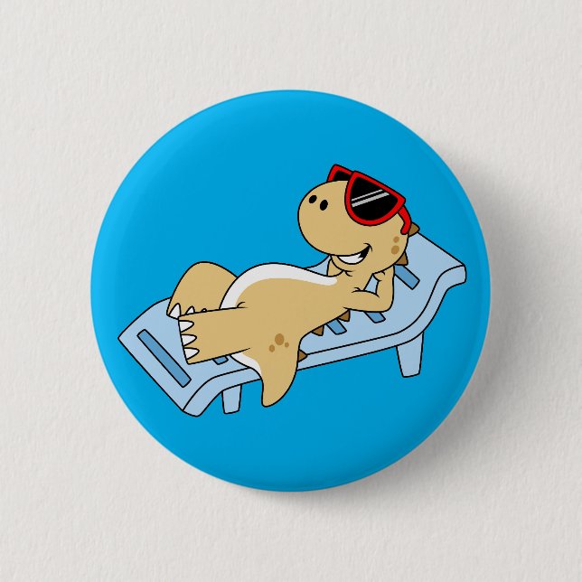Macaron Rond 5 Cm Illustration D'Un Tyrannosaurus Rex Bain De Soleil (Devant)