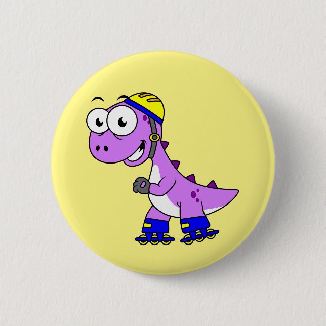 Macaron Rond 5 Cm Illustration D'Un Tyrannosaurus Rex De Patinage. (Devant)