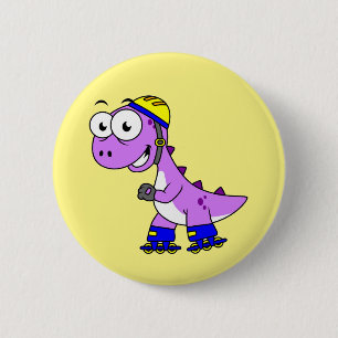 Macaron Rond 5 Cm Illustration D'Un Tyrannosaurus Rex De Patinage.