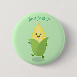 Macaron Rond 5 Cm Illustration d'une caricature de maïs joyeux