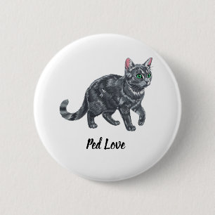 Macaron Rond 5 Cm Illustration majestueuse de chat tigré gris aux ye