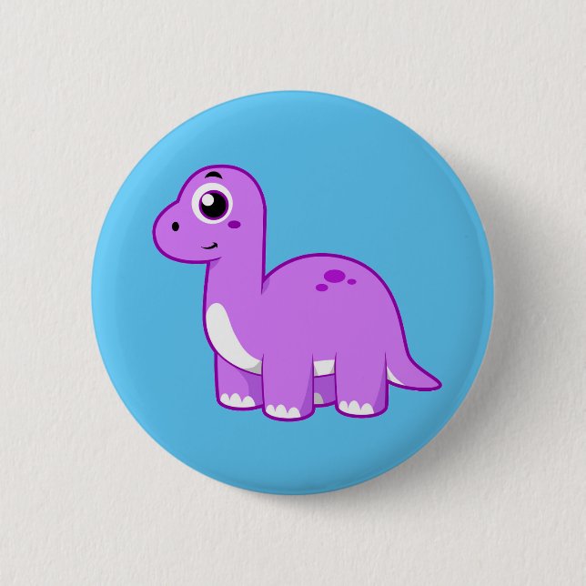 Macaron Rond 5 Cm Illustration Mignonne D'Un Brontosaurus Dinosaure. (Devant)