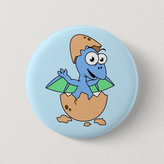 Macaron Rond 5 Cm Illustration Mignonne D'Une Éclosion De Ptérodacty (Devant)