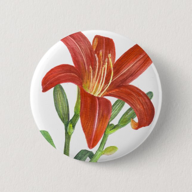 Macaron Rond 5 Cm Illustration Orange Lily Botanical (Devant)