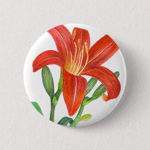 Macaron Rond 5 Cm Illustration Orange Lily Botanical