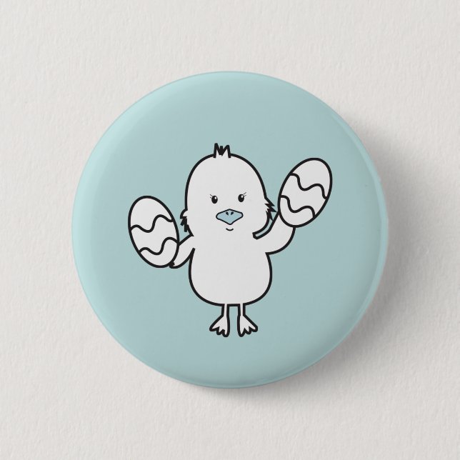 Macaron Rond 5 Cm Illustration Pastel Blue Cute Easter Chick & Oeufs (Devant)