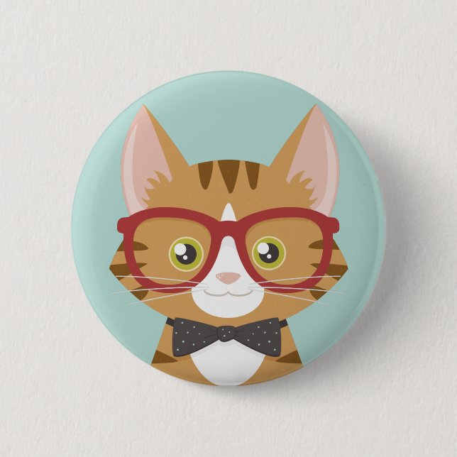 Macaron Rond 5 Cm Illustration tigrée orange de chat de hippie (Devant)