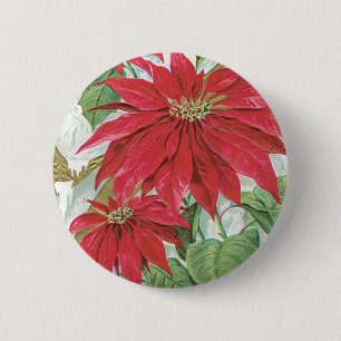 Macaron Rond 5 Cm Illustration vintage de poinsettia