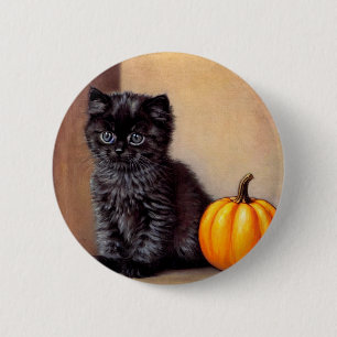 Macaron Rond 5 Cm Illustration vintage Halloween Black Kitten