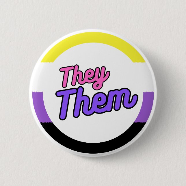 Macaron Rond 5 Cm Ils Les Boutons Drapeau Pronoun Non binaire (Devant)