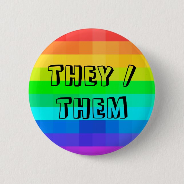 Macaron Rond 5 Cm Ils Pronononounes LGBTQ Arc-en-ciel (Devant)