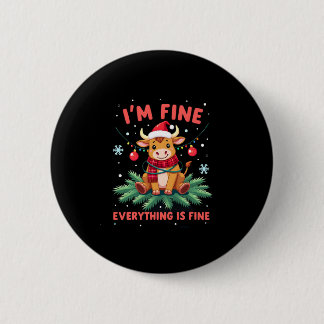 Macaron Rond 5 Cm I'm Fine Everything is Fine Christmas Highland Cow