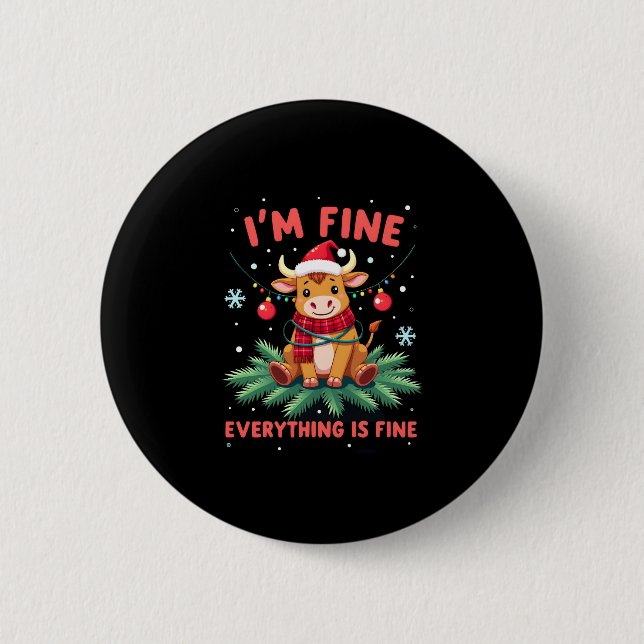 Macaron Rond 5 Cm I'm Fine Everything is Fine Christmas Highland Cow (Devant)
