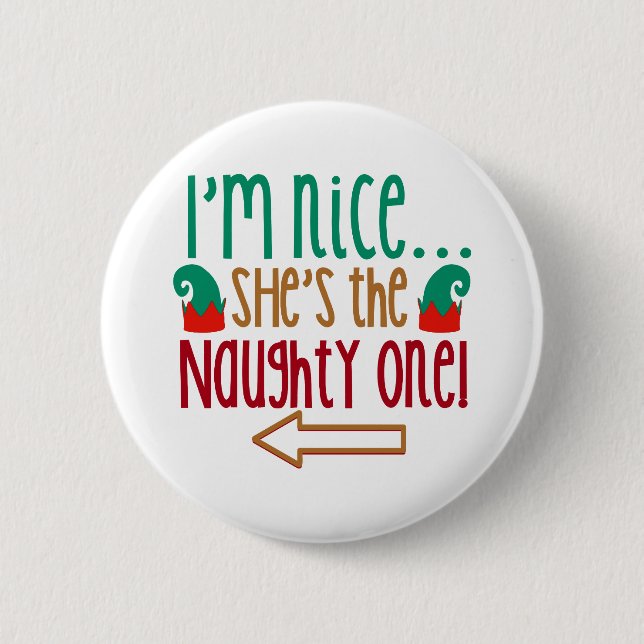 Macaron Rond 5 Cm Im Nice Shes Naughty Elf Casquette (Devant)