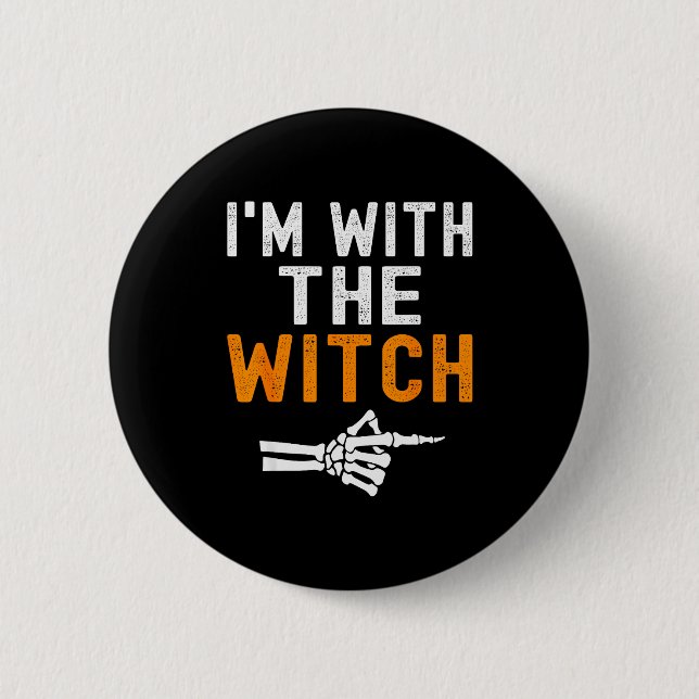 Macaron Rond 5 Cm I'm With The Witch Funny Skeleton Halloween Matchi (Devant)