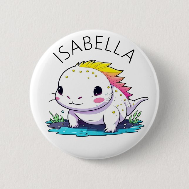 Macaron Rond 5 Cm Image Cute Kawaii Axolotl Personnalisée (Devant)
