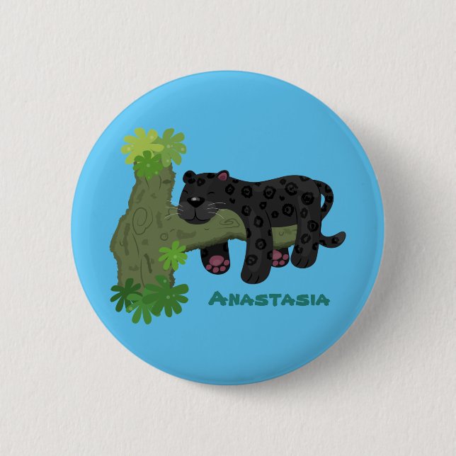 Macaron Rond 5 Cm Image de dessin animé de chat en panthère noire ja (Devant)