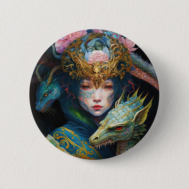 Macaron Rond 5 Cm Imaginaire Art Dragon déesse Queen Button (Devant)