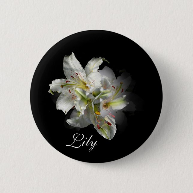 Macaron Rond 5 Cm Imaginaire blanc Lilies (Devant)