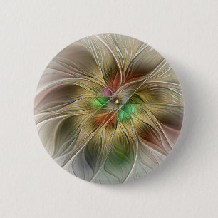 Macaron Rond 5 Cm Imaginaire Floral Avec Or Moderne Abstrait Fractal