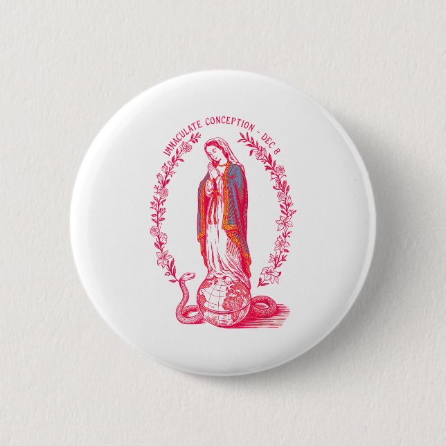 Macaron Rond 5 Cm Immaculate Conception Dec 8 Virgin Mary Catholic D (Devant)