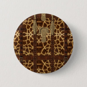 Macaron Rond 5 Cm Impression d'animal de girafe tribal en cuir vinta