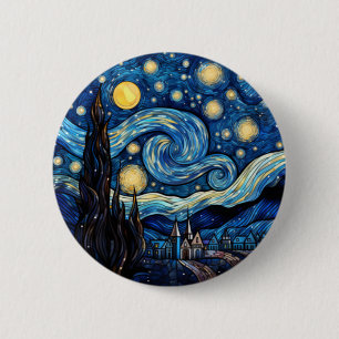 Macaron Rond 5 Cm Impression d'art inspirée de la nuit étoilée tourb