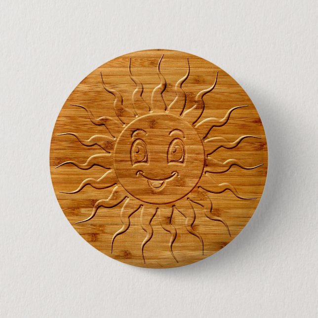 Macaron Rond 5 Cm Impression De La Face Solaire Souriante En Bois (Devant)