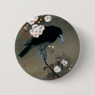 Macaron Rond 5 Cm Impression vintage de bois de corbeau japonais et 