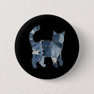 Macaron Rond 5 Cm Imprimé animal de chat en patch en denim drôle rét