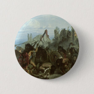 Macaron Rond 5 Cm Indiens vintages, Danse de Bison par Karl Bodmer