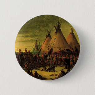 Macaron Rond 5 Cm Indiens vintages, Sioux War Council par Catlin