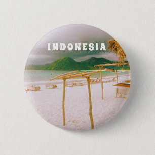 Macaron Rond 5 Cm Indonésie Lombok Paradis Tropical Imprimé