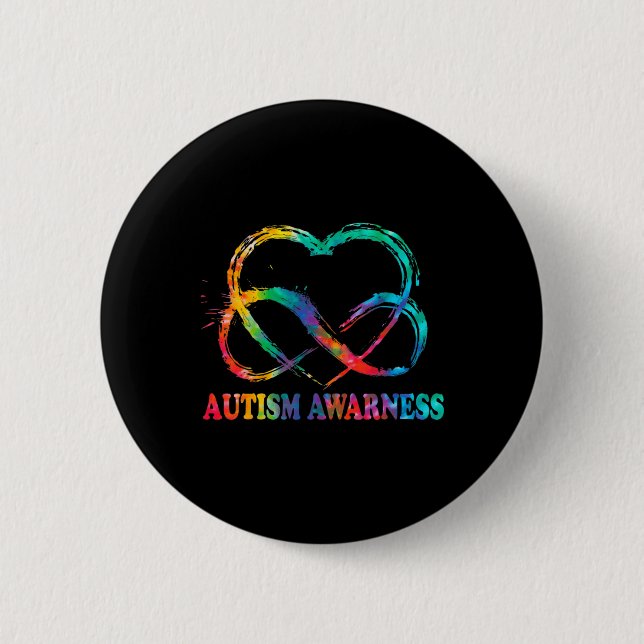 Macaron Rond 5 Cm Infinity Heart Love Sensibilisation sur l'autisme  (Devant)