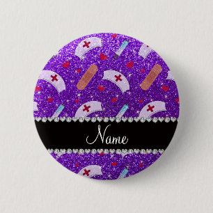 Macaron Rond 5 Cm Infirmière à parties scintillant violette Infirm