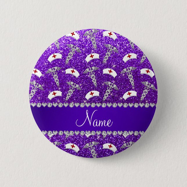 Macaron Rond 5 Cm Infirmière à parties scintillant violettes casquet (Devant)