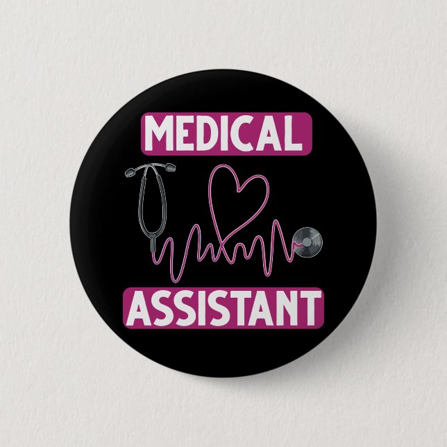 Macaron Rond 5 Cm Infirmière adjointe Médicale Stethoscope (Devant)