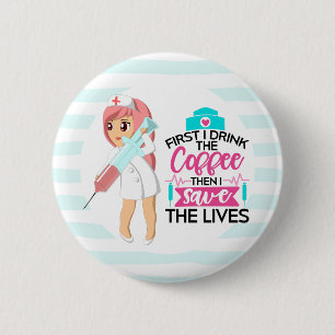 Macaron Rond 5 Cm Infirmière amusante qui dit avec une grande aiguil