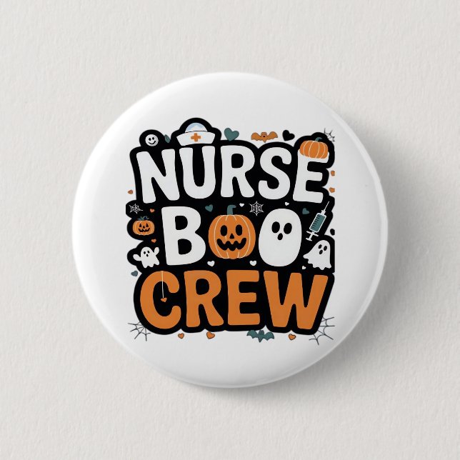 Macaron Rond 5 Cm Infirmière Boo Crew Halloween Halloween Healthcare (Devant)