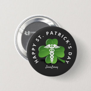 Macaron Rond 5 Cm Infirmière Caduceus Médicale Vert Shamrock St Patr