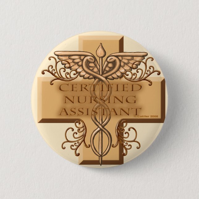 Macaron Rond 5 Cm Infirmière CNA Cross Caduceus (Devant)