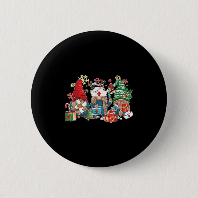 Macaron Rond 5 Cm Infirmière de Noël Hommes Femmes Noël Père Noël (Devant)