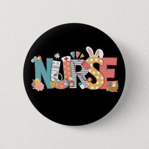 Macaron Rond 5 Cm Infirmière de Pâques Stéthoscope Lapin Œufs